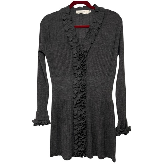 Anne Fontaine Charcoal Gray Wool Ruffle Accent Button Front Sweater Dress US 10 - Picture 7 of 9